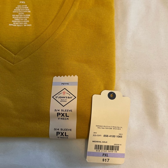 3/4 Sleeve Gold Tee. NWT. Petite XL - Picture 2 of 3